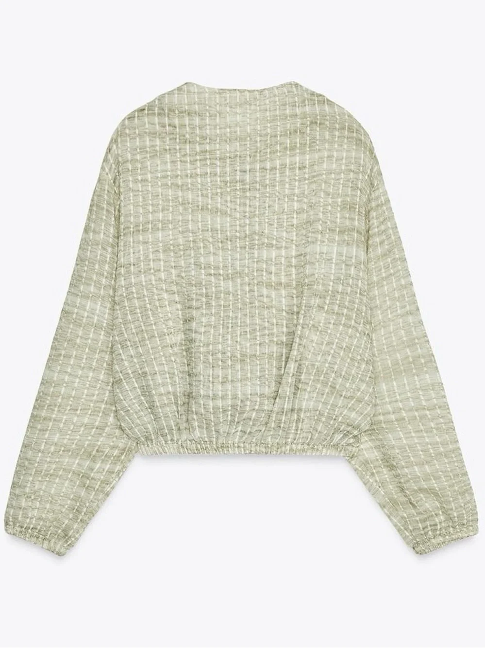 Zara NWT Sage Green White Semi Sheer Grid Flowing Organza Bomber Jacket (Medium) - Picture 6 of 8